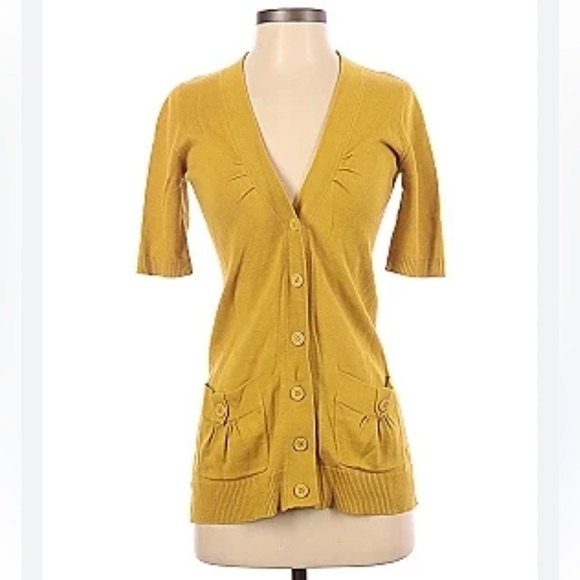 Anthropologie Tabitha Cardigan Shell Seeker Mustard Yellow Size M - Picture 1 of 7